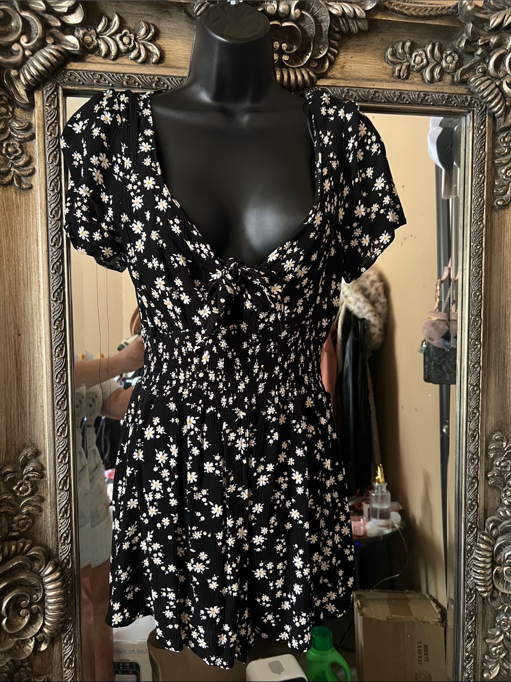 Fashion Nova Black Daisy Tie-Front Short Dress